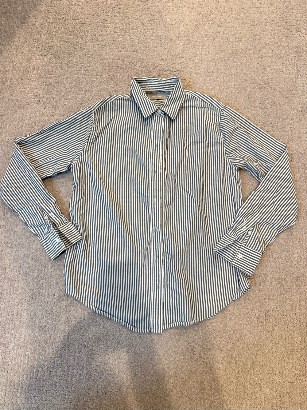 Everlane taupe and White Striped Button-Down Shirt